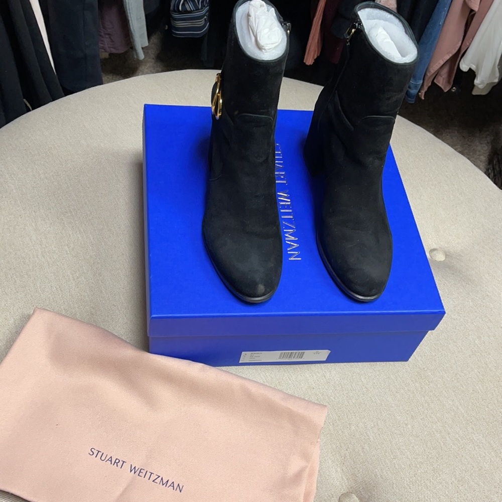 Stuart Weitzman Benedicta black suede booties 6.5